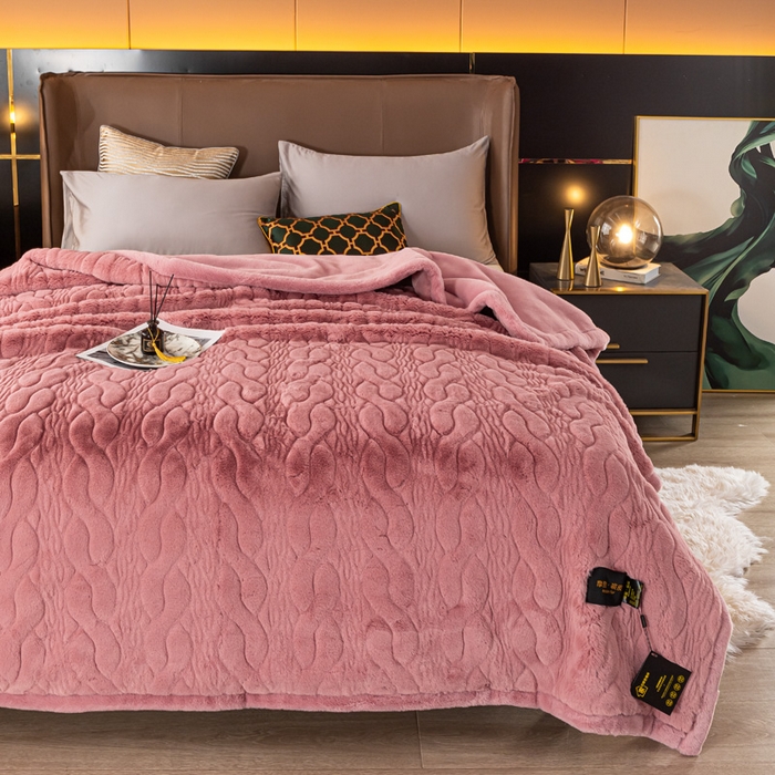 91家纺网 家纺一手货源 找家纺 凯轩毛毛毯毯子网销专供 2024新款精品仿裘皮毛毯毯子 藕粉