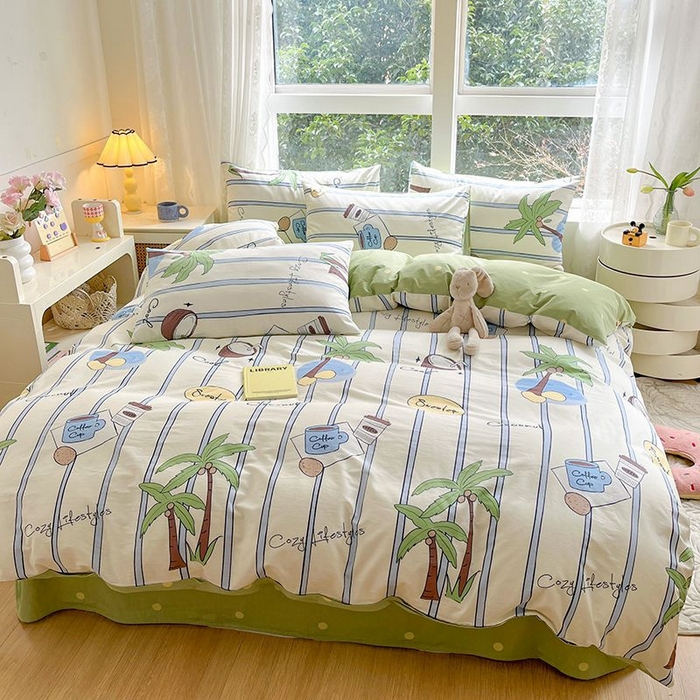 91家纺网 家纺一手货源 找家纺 麦伦家居 2024全棉斜纹13372小清新碎花卡通系列四件套 度假时光