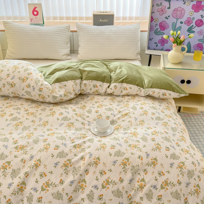 91家纺网 家纺一手货源 找家纺 清雅福 2024新款小清新ins棉加绒印花四件套系列-棉绒风格二 森夏