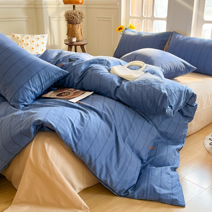 91家纺网 家纺一手货源 找家纺 千朵 2024新款全棉磨毛四件套 蓝猫