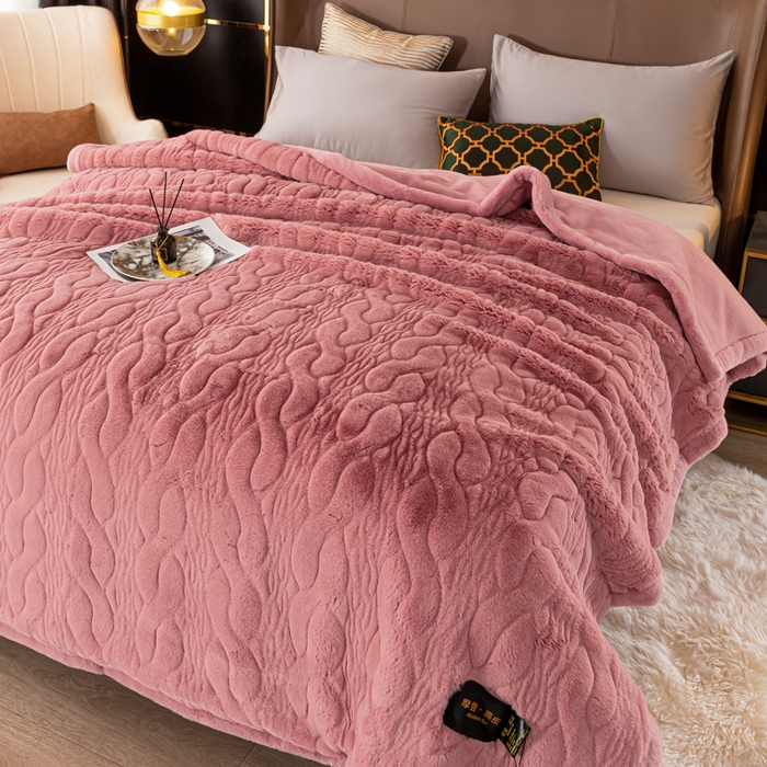 91家纺网 家纺一手货源 找家纺 凯轩毛毛毯毯子网销专供 2024新款精品仿裘皮毛毯毯子 藕粉