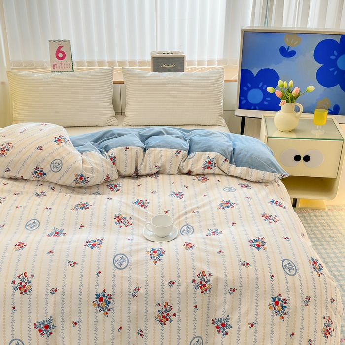 91家纺网 家纺一手货源 找家纺 清雅福 2024新款小清新ins棉加绒印花四件套系列-棉绒风格二 伯爵夫人