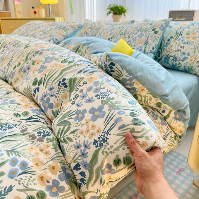 91家纺网 家纺一手货源 找家纺 清雅福 2024新款小清新ins棉加绒印花四件套系列-棉绒风格二 踏青