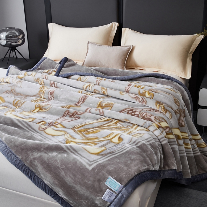 91家纺网 家纺一手货源 找家纺 凯轩毛毛毯毯子网销专供 2024新款新中式大版印花双层云毛毯毯子 欧情