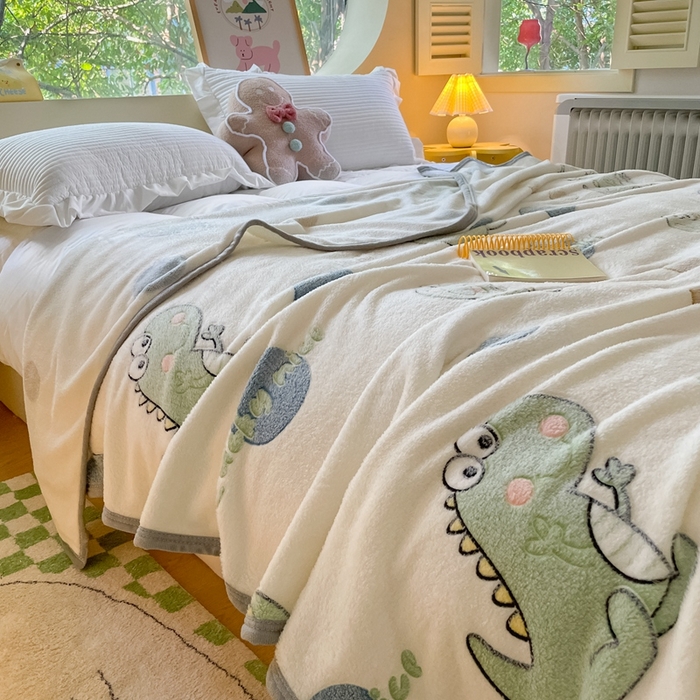 91家纺网 家纺一手货源 找家纺 慕尚家纺 2025新款高克重加厚雪花绒毛毯毯子 恐龙之恋