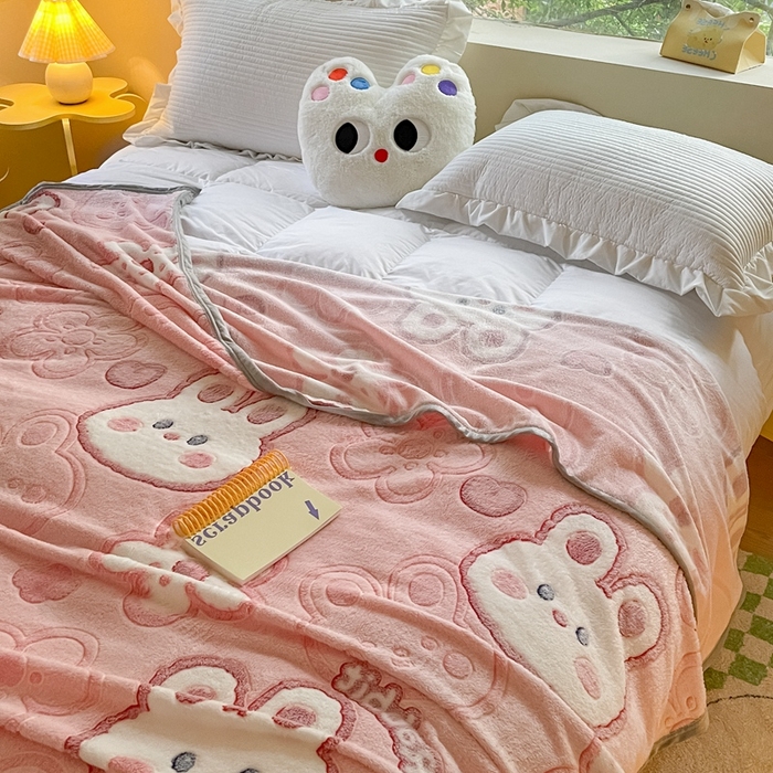 91家纺网 家纺一手货源 找家纺 慕尚家纺 2025新款高克重加厚雪花绒毛毯毯子 花花小兔