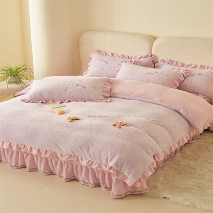 恒爱家纺 2024新款泰迪绒韩版床单床盖四件套 浪漫紫