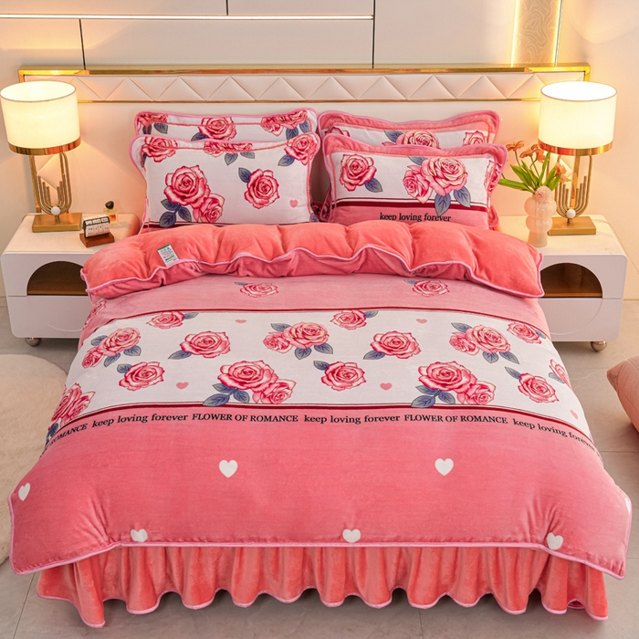 91家纺网 家纺一手货源 找家纺 金柚子 2024新款加厚牛奶绒四件套 爱意满满