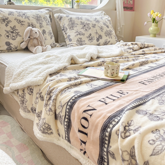 91家纺网 家纺一手货源 找家纺 沐慕 2024新款AB版牛奶绒拼羊羔绒毛毯毯子 毛毯-花艺