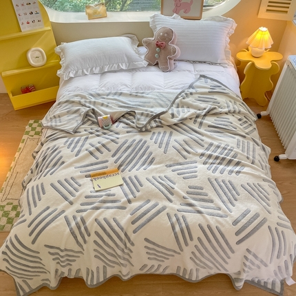 慕尚家纺 2025新款高克重加厚雪花绒毛毯毯子 素蓝