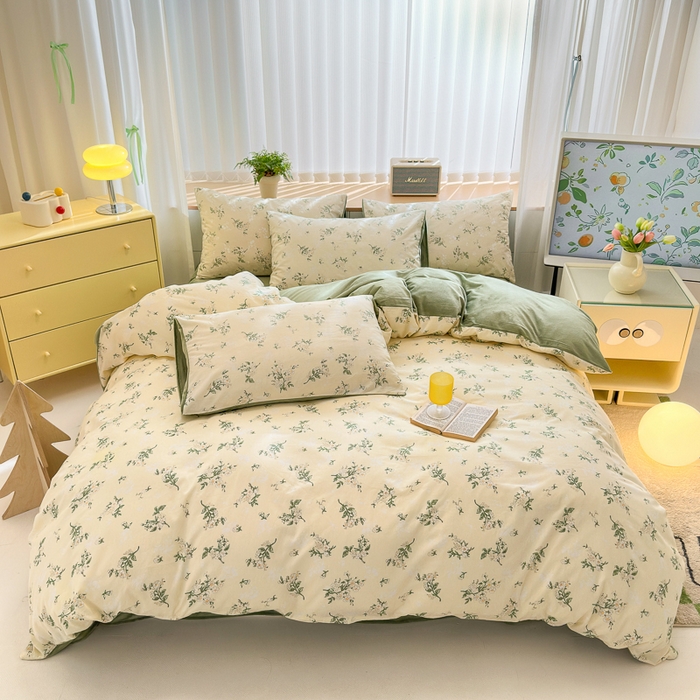 91家纺网 家纺一手货源 找家纺 清雅福 2024新款小清新ins棉加绒印花四件套系列-棉绒风格二 茶艺