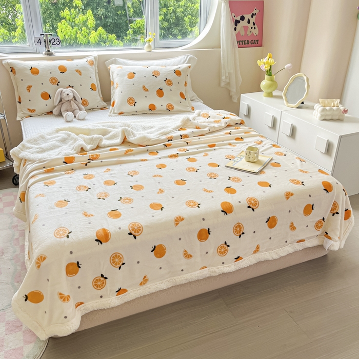 91家纺网 家纺一手货源 找家纺 沐慕 2024新款AB版牛奶绒拼羊羔绒毛毯毯子 毛毯-小橙子