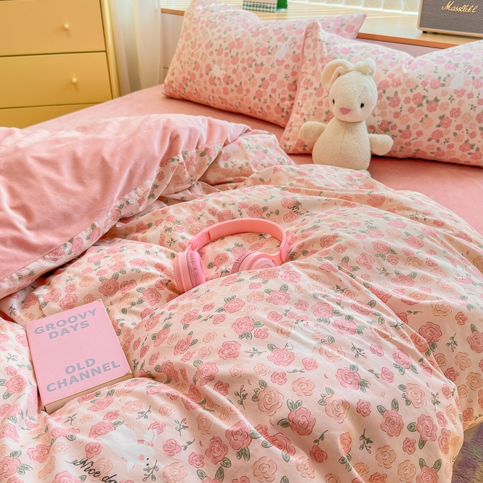 91家纺网 家纺一手货源 找家纺 清雅福 2024新款小清新ins棉加绒印花四件套系列-棉绒风格二 遇见浪漫