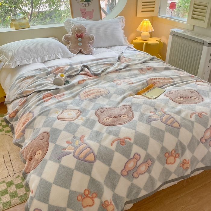 91家纺网 家纺一手货源 找家纺 慕尚家纺 2025新款高克重加厚雪花绒毛毯毯子 甜蜜小熊