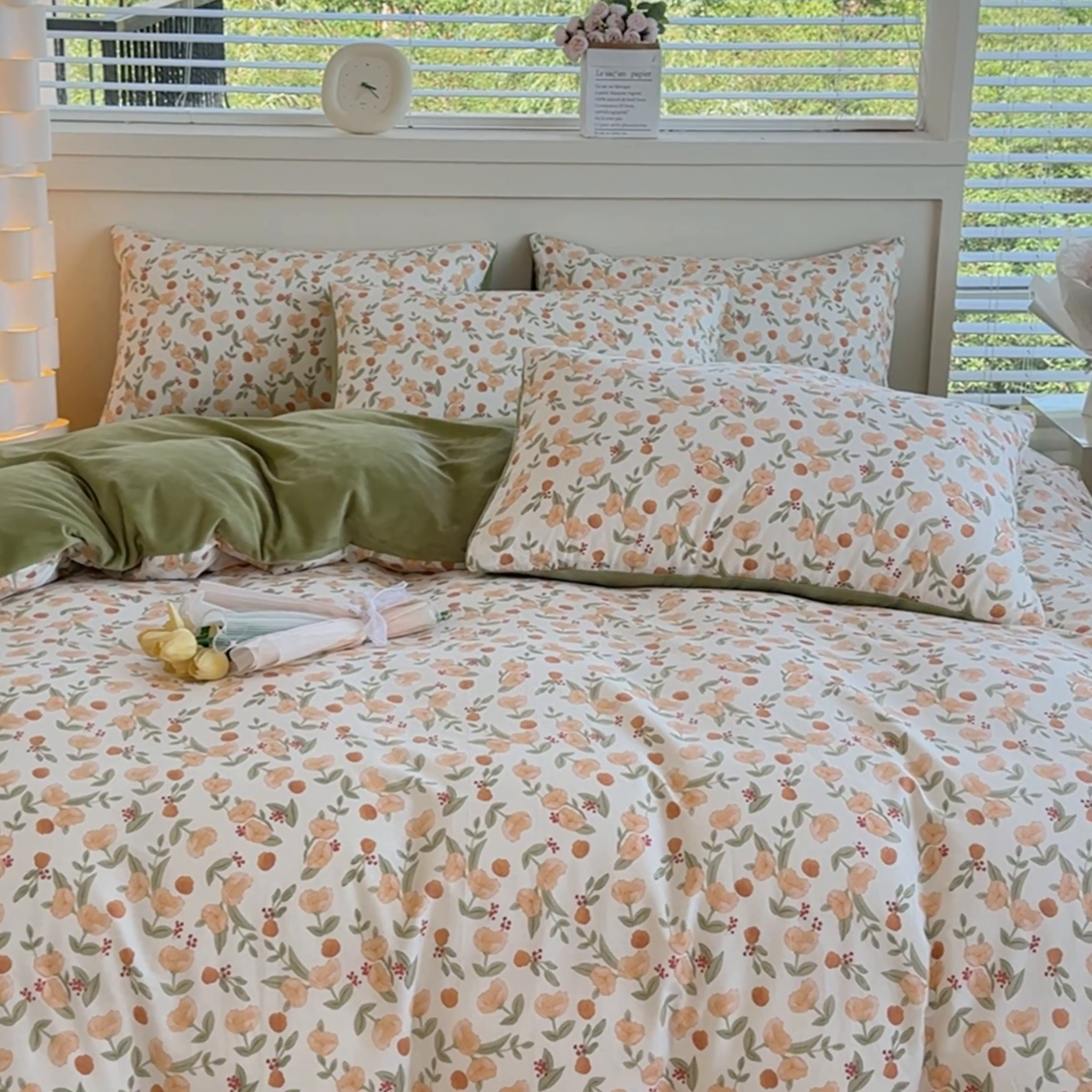 91家纺网 家纺一手货源 找家纺 清雅福 2024新款小清新ins棉加绒印花四件套系列-棉绒风格一 棉绒花千朵