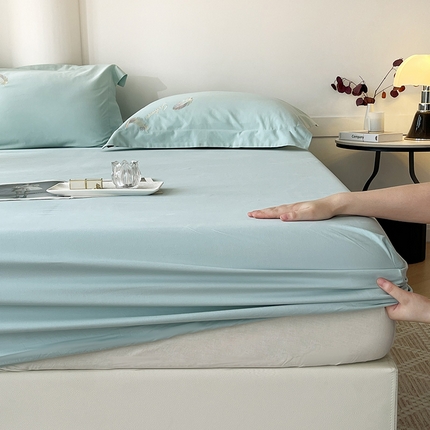 91家纺网 家纺一手货源 找家纺  2024新款【A类母婴级】加厚全棉磨毛四件套纯棉保暖床笠纯色床垫保护罩冬季单件床上用品 冰海蓝【A类加厚全棉品质】