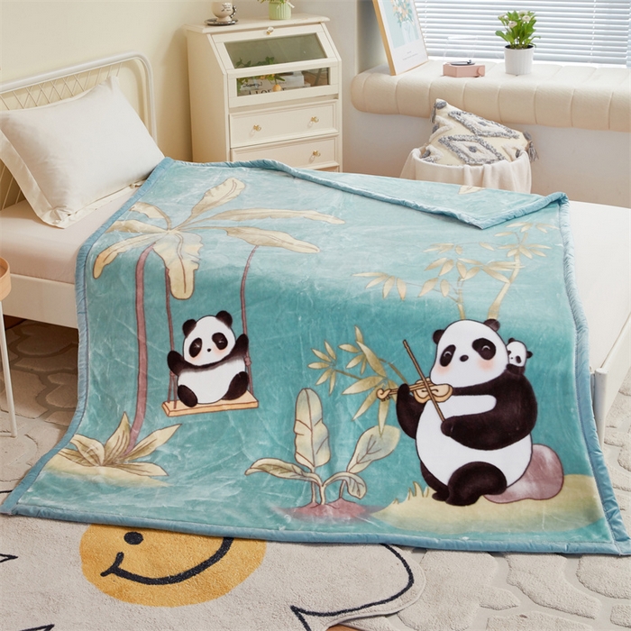 91家纺网 家纺一手货源 找家纺 凯轩毛毛毯毯子网销专供 2024新款双层学生云毛毯毯子 熊宝-蓝