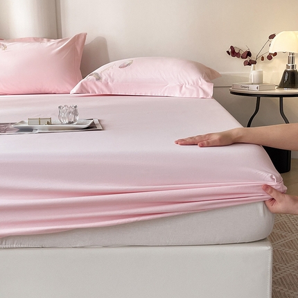  2024新款【A类母婴级】加厚全棉磨毛四件套纯棉保暖床笠纯色床垫保护罩冬季单件床上用品 芭比粉【A类加厚全棉品质】