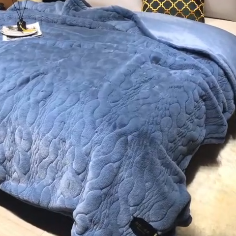 91家纺网 家纺一手货源 找家纺 凯轩毛毛毯毯子网销专供 2024新款精品仿裘皮毛毯毯子 淡蓝