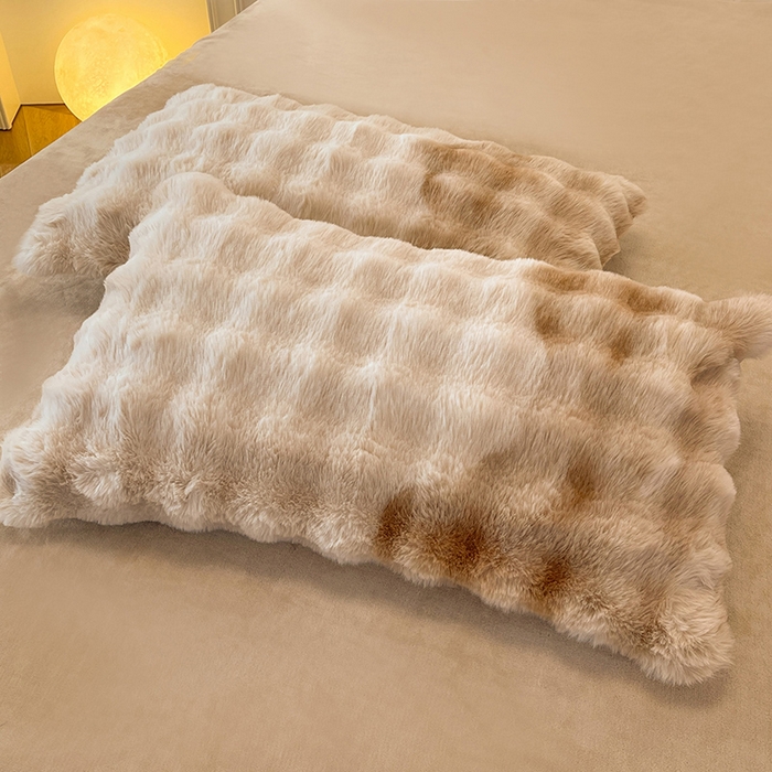 91家纺网 家纺一手货源 找家纺 欧冠家纺 2024秋冬新款纯色泡泡绒和七彩泡泡床裙款四件套 七彩-奶咖色