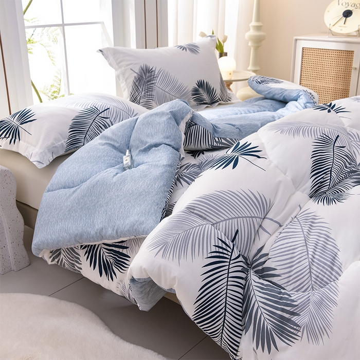 91家纺网 家纺一手货源 找家纺 圣楚家纺 2024新款绗缝保暖印花冬被 素叶