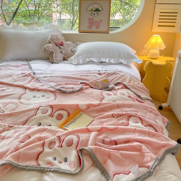 91家纺网 家纺一手货源 找家纺 慕尚家纺 2025新款高克重加厚雪花绒毛毯毯子 花花小兔