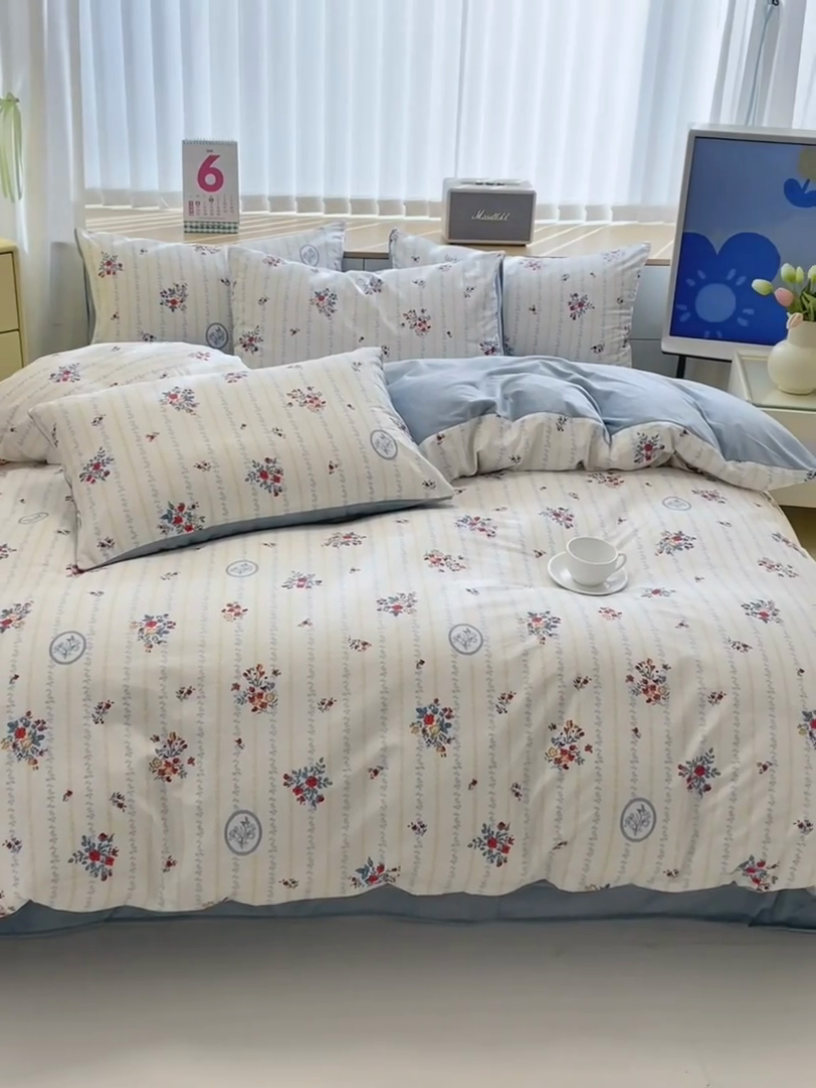 91家纺网 家纺一手货源 找家纺 清雅福 2024新款小清新ins棉加绒印花四件套系列-棉绒风格二 伯爵夫人