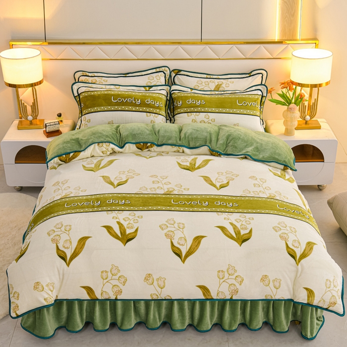 91家纺网 家纺一手货源 找家纺 金柚子 2024新款加厚牛奶绒四件套 春暖花开