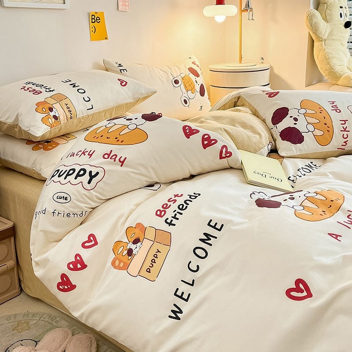 91家纺网 家纺一手货源 找家纺 麦伦家居 2024全棉斜纹13372小清新碎花卡通系列四件套 面包熊