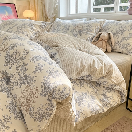 91家纺网 家纺一手货源 找家纺 麦伦家居 2024全棉斜纹13372小清新碎花卡通系列四件套 米莱