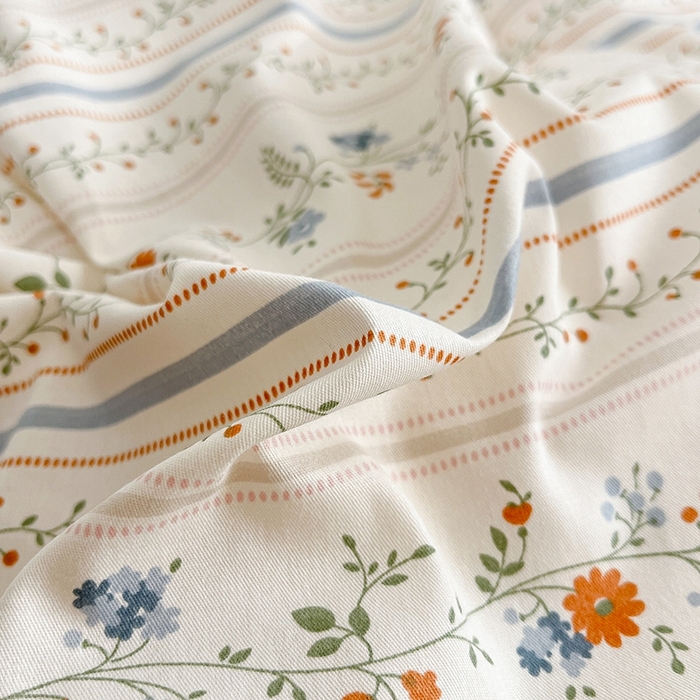 91家纺网 家纺一手货源 找家纺 麦伦家居 2024全棉斜纹13372小清新碎花卡通系列四件套 馥郁园-蓝