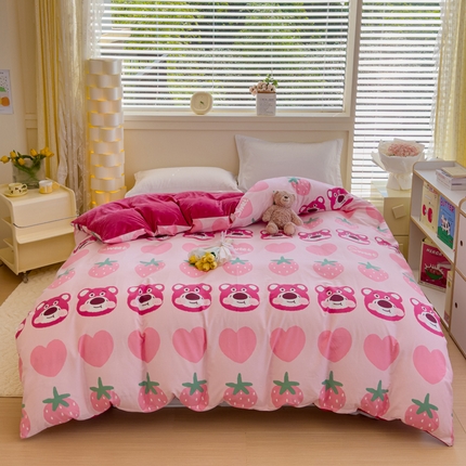 清雅福 2024新款小清新ins棉加绒印花四件套系列-棉绒风格一 棉绒甜心熊