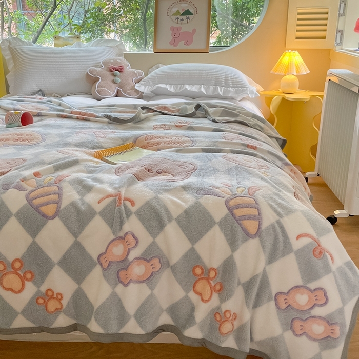 91家纺网 家纺一手货源 找家纺 慕尚家纺 2025新款高克重加厚雪花绒毛毯毯子 甜蜜小熊