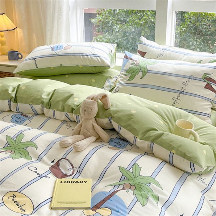 91家纺网 家纺一手货源 找家纺 麦伦家居 2024全棉斜纹13372小清新碎花卡通系列四件套 度假时光