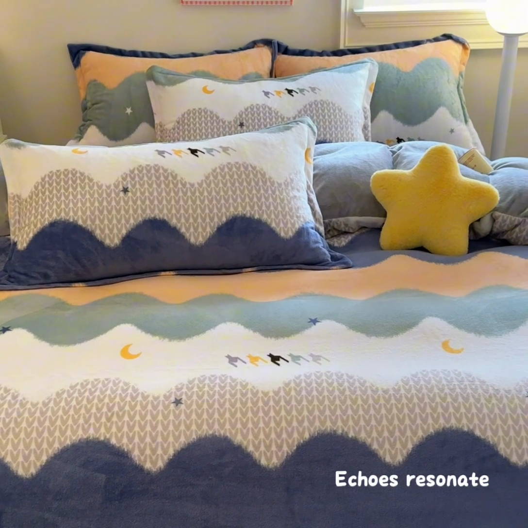 91家纺网 家纺一手货源 找家纺 名兮 2024新款卡通时尚风高克重牛奶绒四件套 乘风破浪