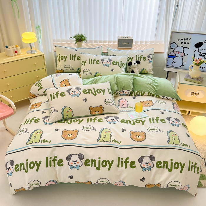 91家纺网 家纺一手货源 找家纺 清雅福 2024新款小清新ins棉加绒印花四件套系列-棉绒风格二 哈哈乐园