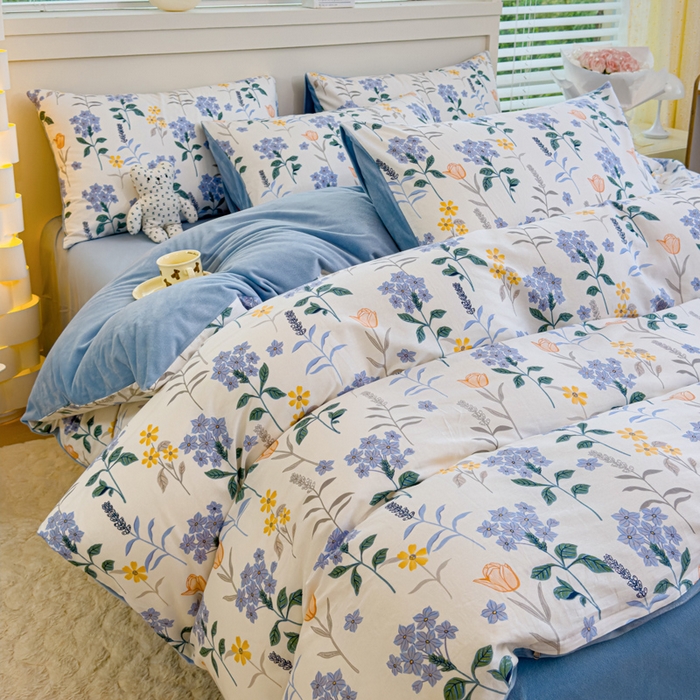 91家纺网 家纺一手货源 找家纺 清雅福 2024新款小清新ins棉加绒印花四件套系列-棉绒风格一 棉绒爱丽丝