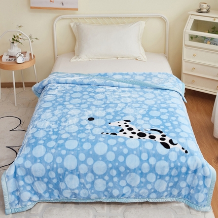凯轩毛毛毯毯子网销专供 2024新款双层学生云毛毯毯子 斑点狗-蓝