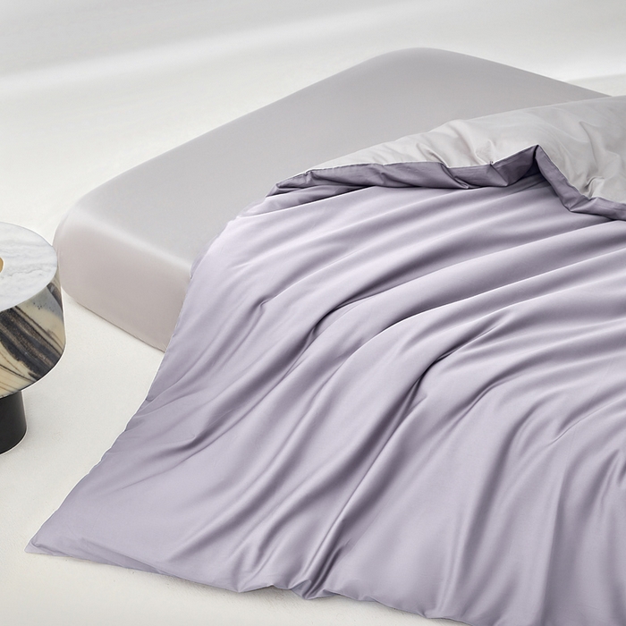 91家纺网 家纺一手货源 找家纺 轩和家居 2024新款简约纯色50s长绒棉贡缎四件套 仙仙紫+雅士灰