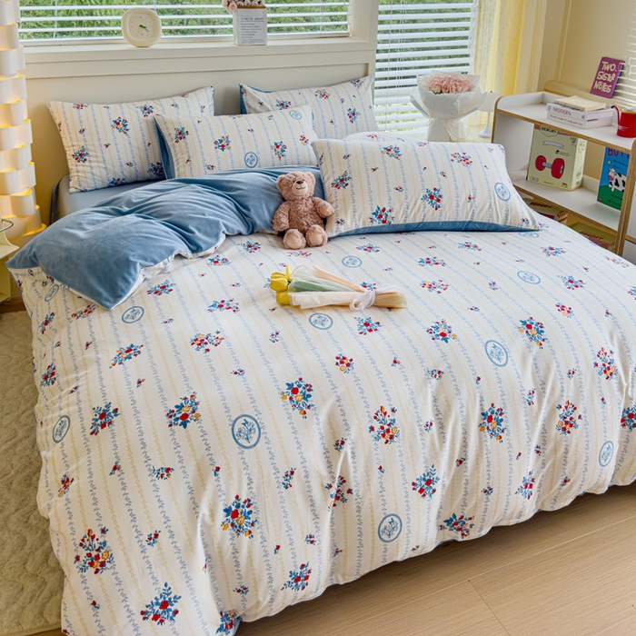 91家纺网 家纺一手货源 找家纺 清雅福 2024新款小清新ins棉加绒印花四件套系列-棉绒风格一 棉绒伯爵夫人