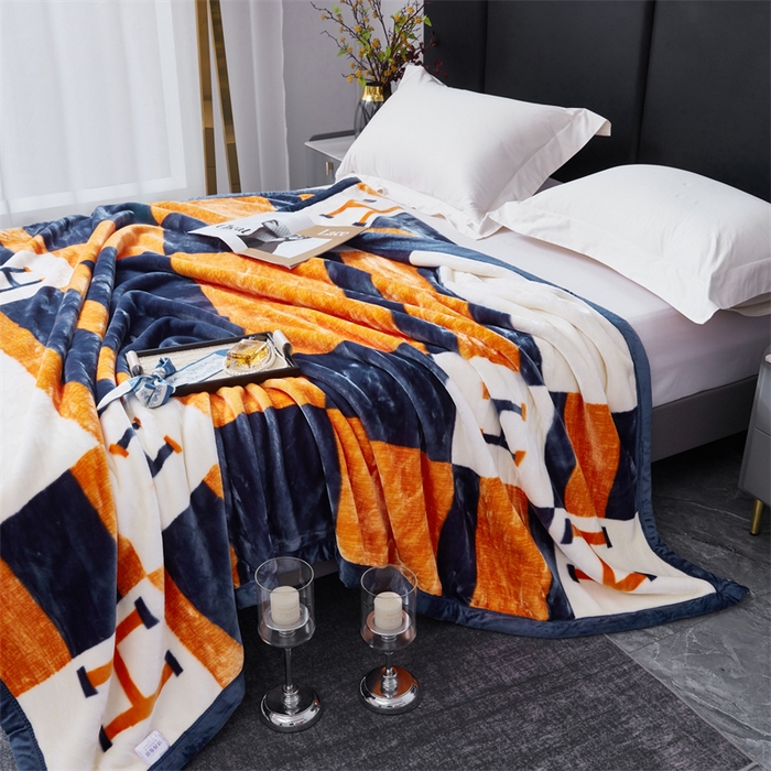 91家纺网 家纺一手货源 找家纺 凯轩毛毛毯毯子网销专供 2024新款A类双层云毛毯毯子 H橘