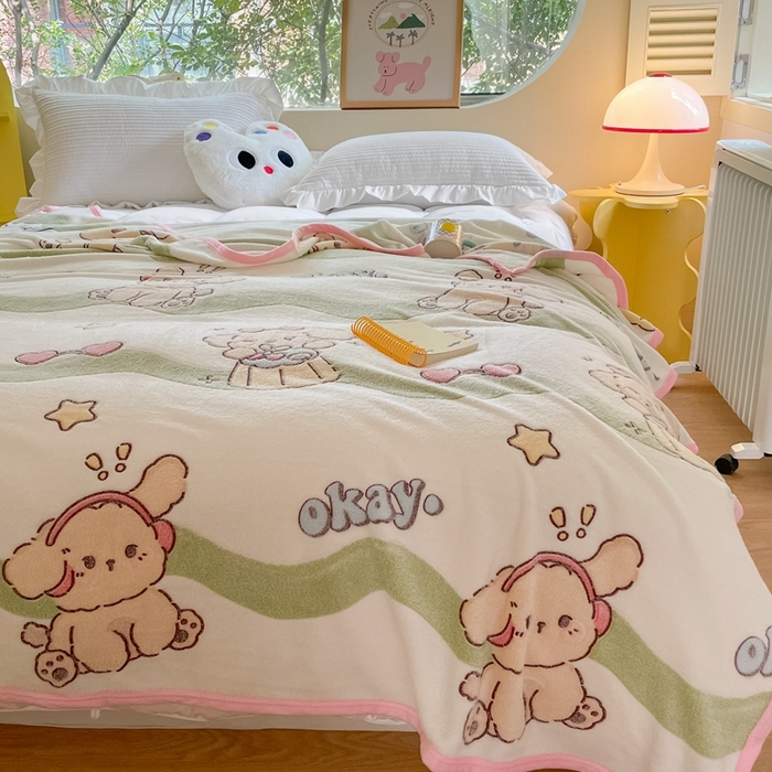 91家纺网 家纺一手货源 找家纺 慕尚家纺 2025新款高克重加厚雪花绒毛毯毯子 爱心狗