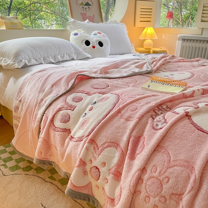 91家纺网 家纺一手货源 找家纺 慕尚家纺 2025新款高克重加厚雪花绒毛毯毯子 花花小兔