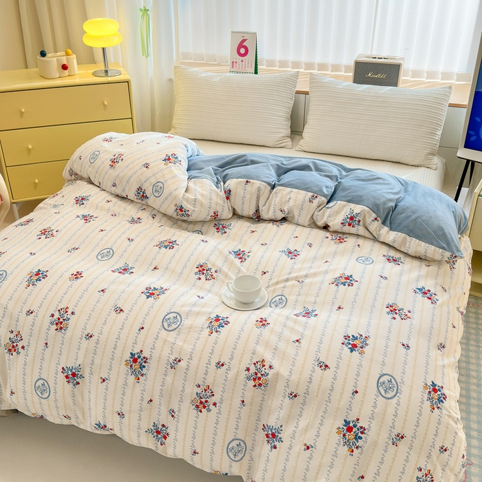 91家纺网 家纺一手货源 找家纺 清雅福 2024新款小清新ins棉加绒印花四件套系列-棉绒风格二 伯爵夫人