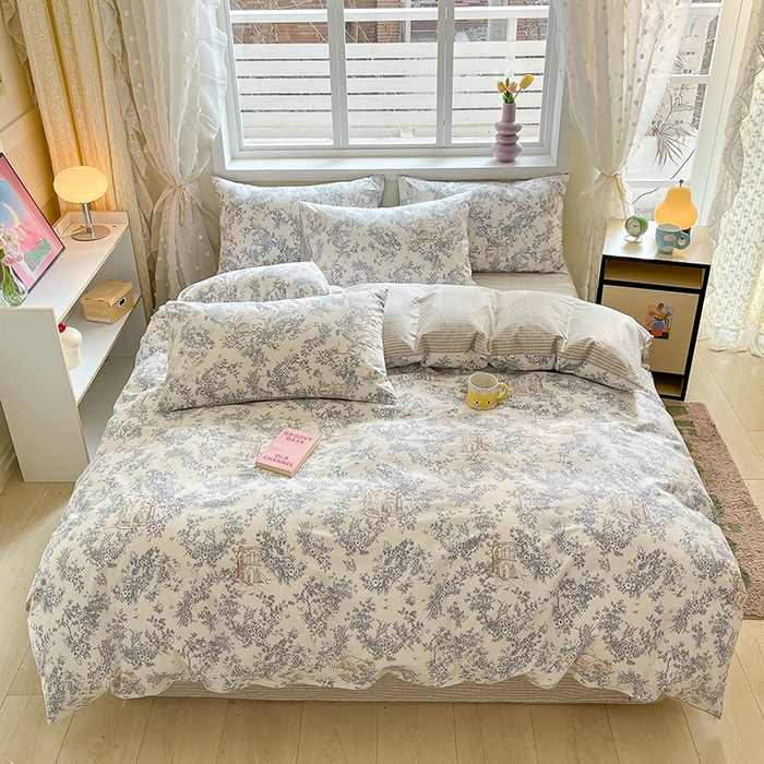 91家纺网 家纺一手货源 找家纺 麦伦家居 2024全棉斜纹13372小清新碎花卡通系列四件套 米莱