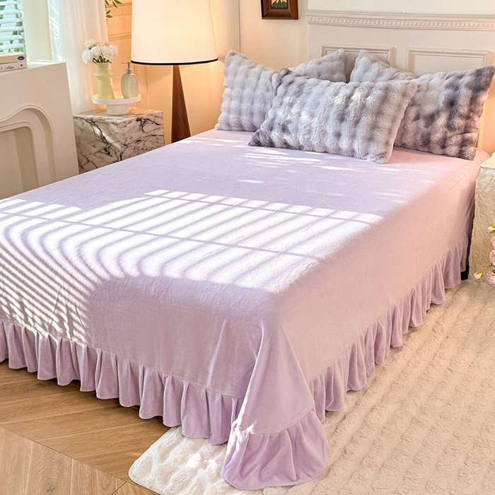 91家纺网 家纺一手货源 找家纺 欧冠家纺 2024秋冬新款纯色泡泡绒和七彩泡泡床裙款四件套 七彩-梦幻紫