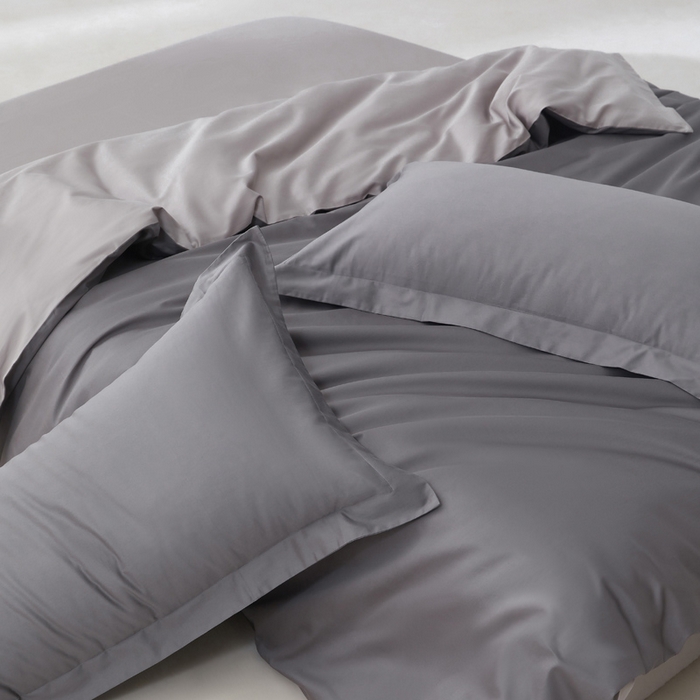 91家纺网 家纺一手货源 找家纺 轩和家居 2024新款简约纯色50s长绒棉贡缎四件套 梦境灰+雅士灰