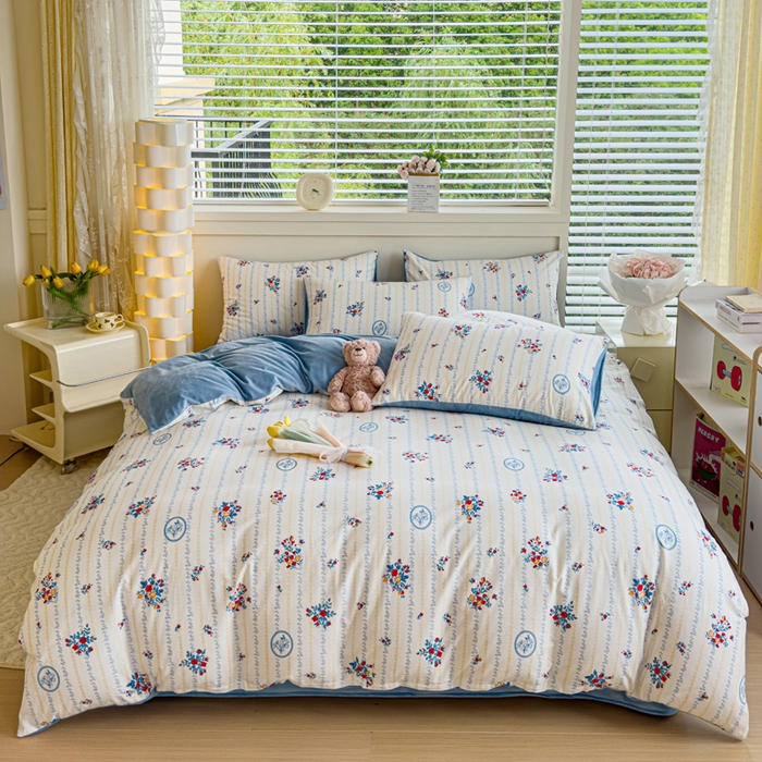 91家纺网 家纺一手货源 找家纺 清雅福 2024新款小清新ins棉加绒印花四件套系列-棉绒风格一 棉绒伯爵夫人