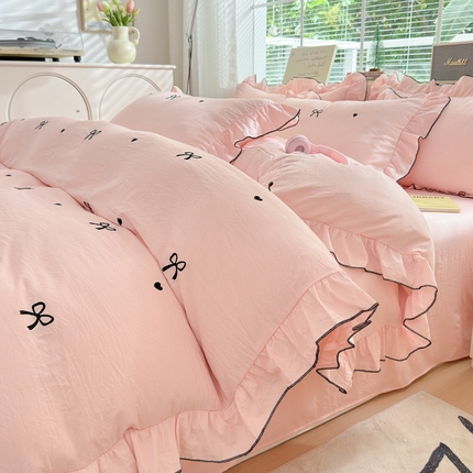 91家纺网 家纺一手货源 找家纺 （总）慕希家纺 2024新款精品刺绣韩版水洗棉四件套-小香风