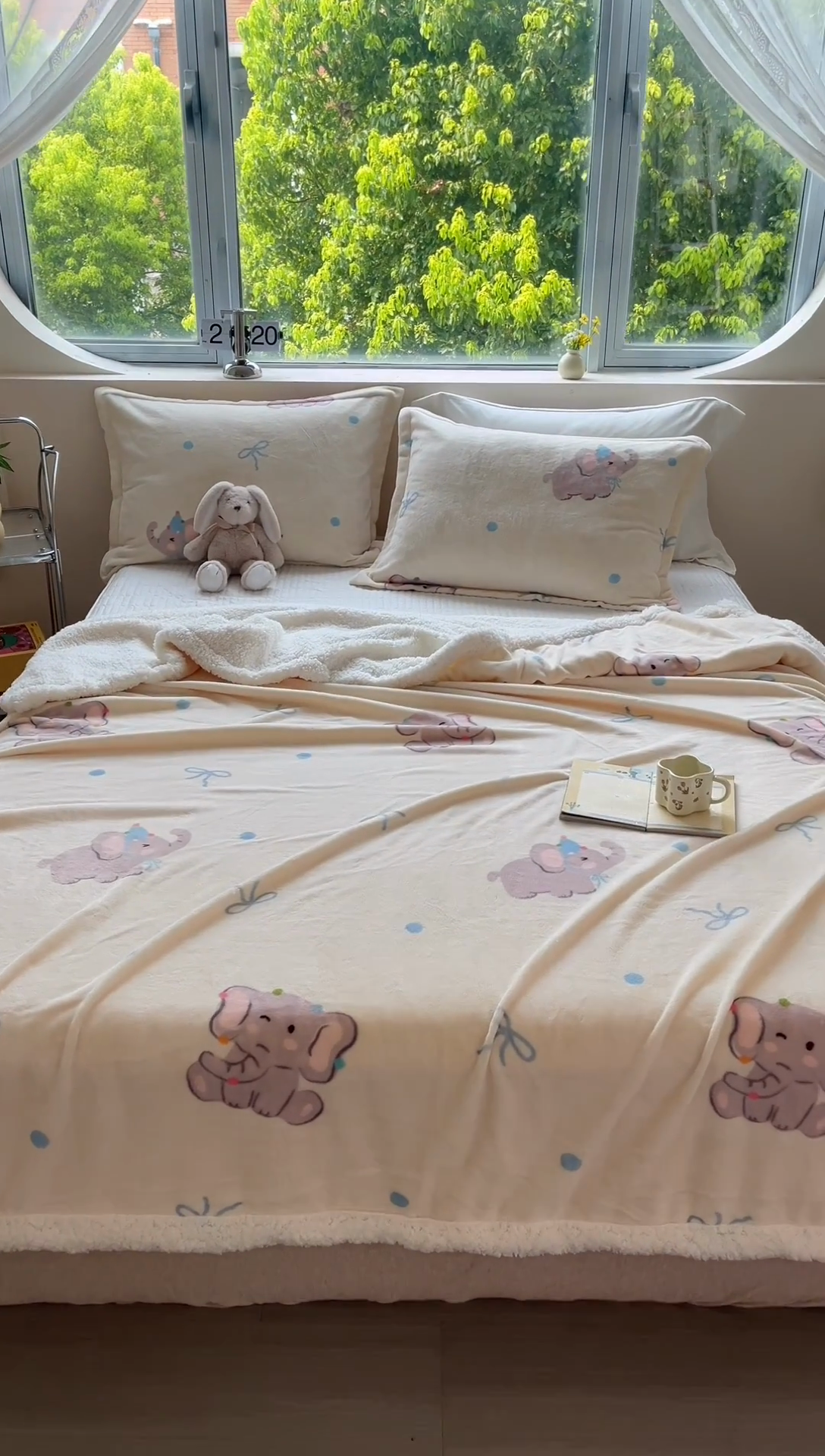 91家纺网 家纺一手货源 找家纺 沐慕 2024新款AB版牛奶绒拼羊羔绒毛毯毯子 毛毯-可爱小象